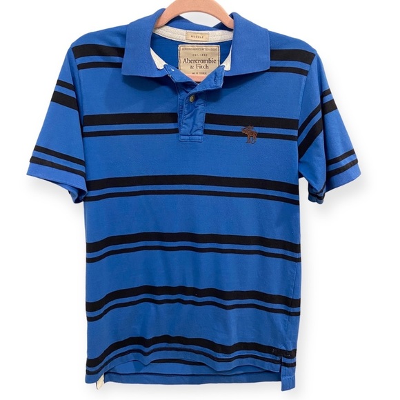 Abercrombie and Fitch Stripped Polo Shirt Size Medium Blue GUC B0032 - Picture 1 of 8